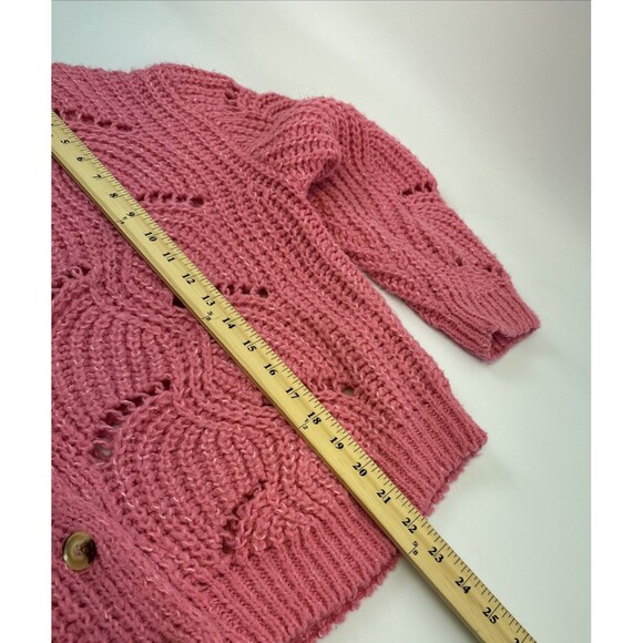 Slate And Willow Pink Open Knit Sweater Cardigan Crochet Button Womens Medium - Picture 9 of 10